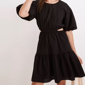 Madewell dress women's medium black seersucker puff sleeve cutout mini d…